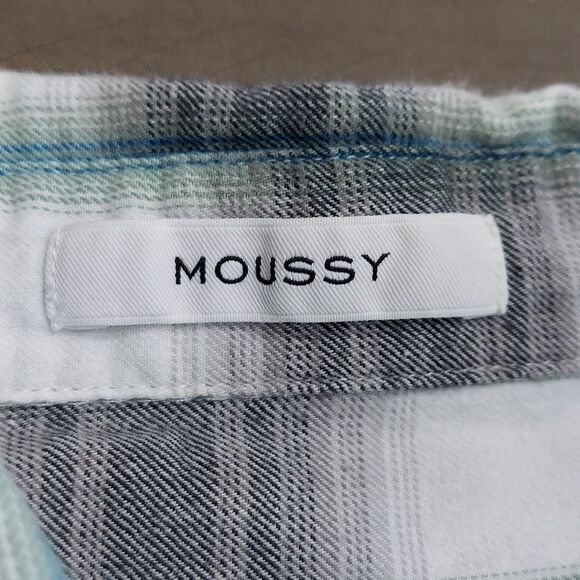 Moussy Plaid Raw Hem Distressed Cotton Button-up Shirt - Picture 3 of 8